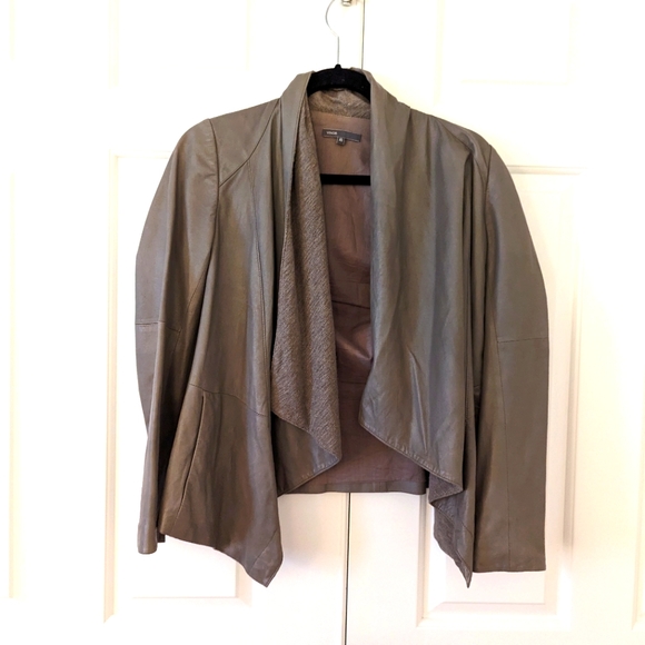 Vince leather waterfall drape front jacket xs